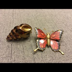 Orange Butterfly Pin Gold Shell